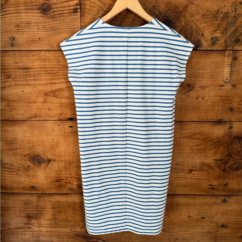 J CREW Factory Blue White Striped V-neck Shift Dress Women’s Nautical - Small - Picture 2 of 7